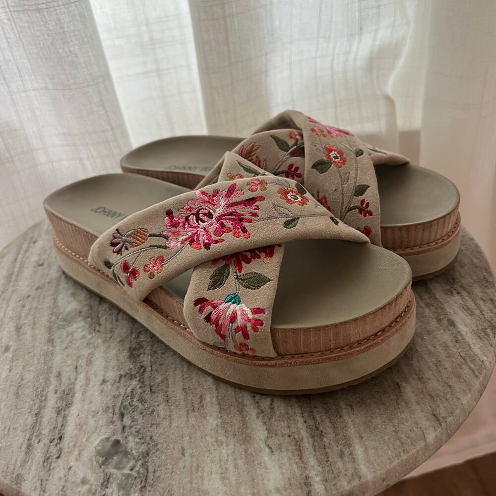 NEW Johnny‎ Was Floral Embroidered Suede Sandals size 8